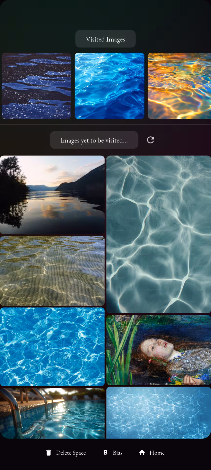 TWBA screenshot showing a visited images water collection.