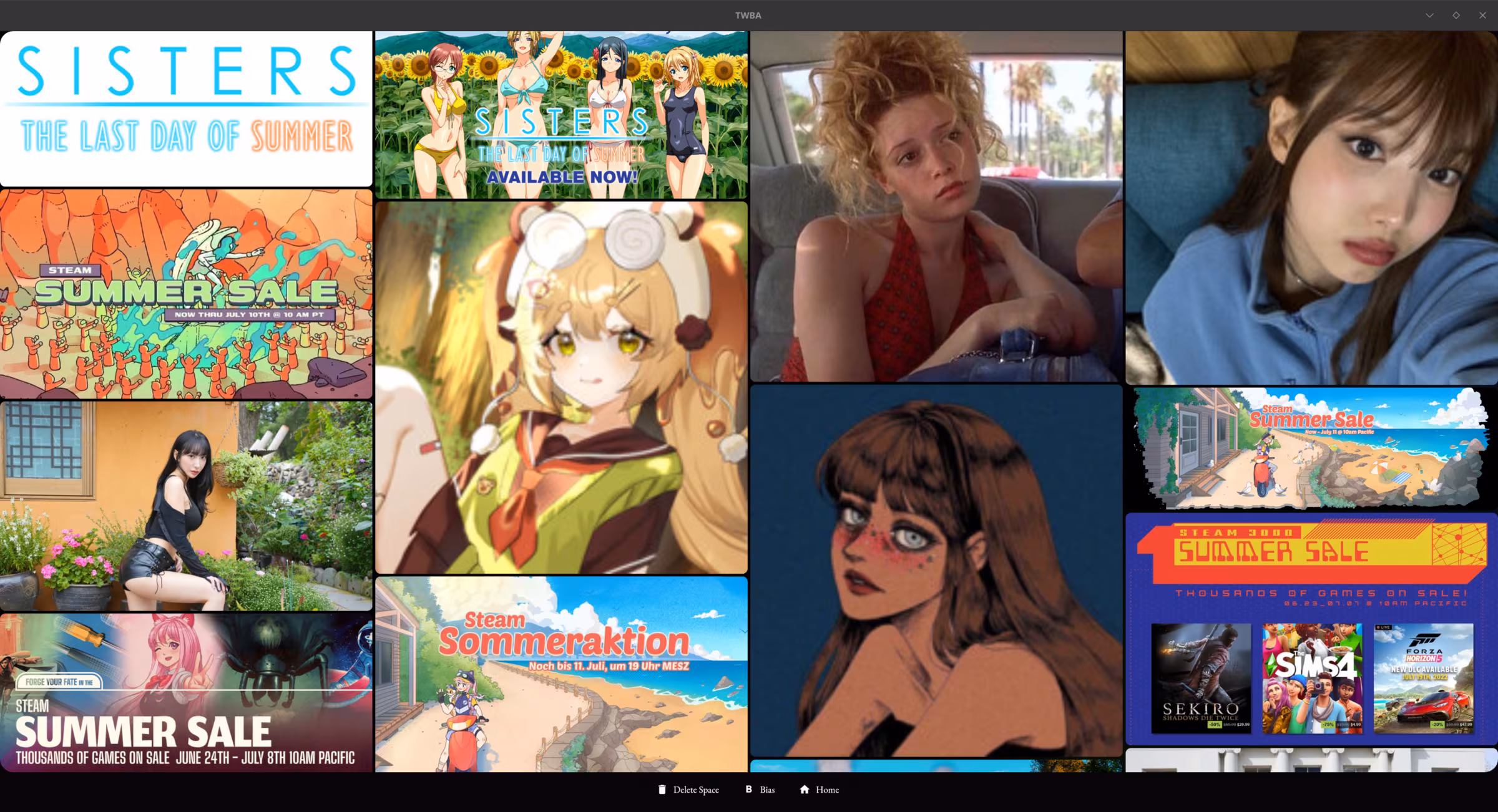 TWBA selected desktop screenshot showing a game archive board.